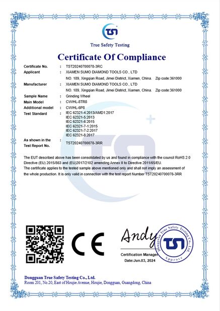 China Xiamen Sumo Diamond Tools Co., Ltd certification